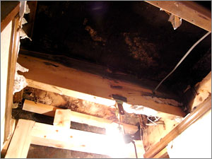 腐食した納戸の天井写真3